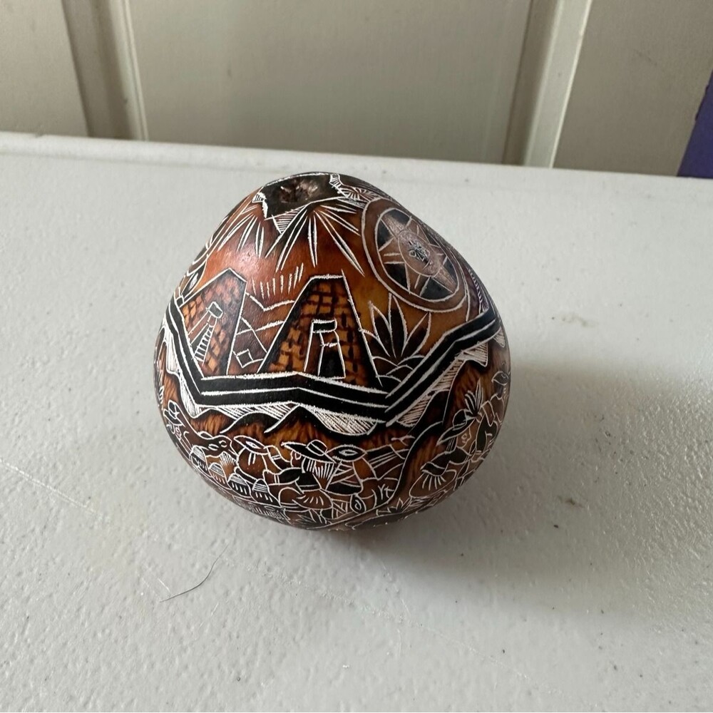 Handcrafted Peruvian Pyrography Folk Art Andean Traditions Mantaro Valley Gourd